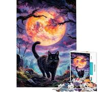 Jigsaw 1000 Pieces for Adults Black Cat Under Blood Moon Puzzles for Adults Brain Teaser Game Birthday Present Deal As Gifts for The Whole Family (Size 50x75cm)