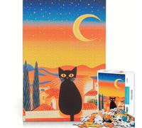 Jigsaw 1000 Pieces for Adults Black Cat Under The Crescent Moon, Toy Wall Decor, Parent-child Interaction, for Is Ideal As A Gift 38x26cm