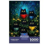 Jigsaw 1000 Pieces for Adults Black Cats in Teacups Painting Jigsaw for Adults Relax Games Difficult Hard Deal As Gifts for The Whole Family 52x38cm/1000pcs
