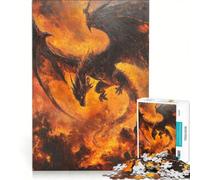 Jigsaw 1000 Pieces for Adults Black Dragon in Flames, Brain Teaser Game, Interesting Stress Reduction, Improving Love between Couples 50x75cm