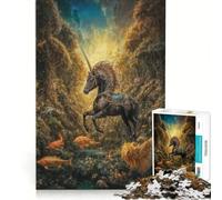 Jigsaw 1000 Pieces for Adults Black Unicorn in Enchanted Forest, Brain Teaser Game, Interesting Stress Reduction, Improving Love between Couples 38x52cm