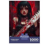 Jigsaw 1000 Pieces for Adults Bloody Anime Girl with Chainsaw Jigsaw for Adults Relax Games Difficult Hard Deal As Gifts for The Whole Family 38x26cm/1000pcs