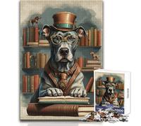 Jigsaw 1000 Pieces for Adults Book Smart Great Dane Dog Relaxing Peaceful Indoor Fun Accurate Piece Cutting Play Toy Size 50x75cm