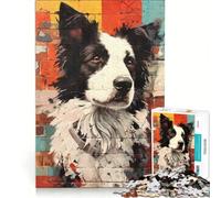 Jigsaw 1000 Pieces for Adults Border Collie Graffiti, Educational Games, Home Decoration, Artists' Collection, Fine Arts 38x26cm