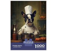 Jigsaw 1000 Pieces for Adults Boston Terrier Chef Adult Jigsaw Brain Teaser Game Staycation Kill Time Help The Brain Exercise 38x26cm/1000pcs