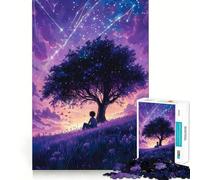 Jigsaw 1000 Pieces for Adults Boy Under A Star-Filled Tree on A Dreamy Hill Tight Cut Fun Brain Teaser Gift Leisure Fun Time Xmas Decor Gift (38x26cm)