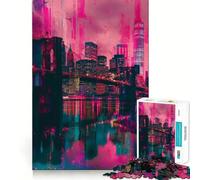 Jigsaw 1000 Pieces for Adults Brooklyn Bridge Neon Tight Cut Fun Brain Teaser Gift Leisure Fun Time Xmas Decor Gift (38x52cm)