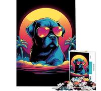 Jigsaw 1000 Pieces for Adults Bulldog Miami Vice Style Educational Game Brain Intelligence Challenge Addictive Toys Funny Gifts Family Activities (Size 38x52cm)