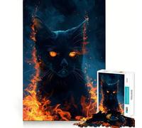 Jigsaw 1000 Pieces for Adults Burning Black Cat Kitty Neat Fit Decor Focus Building Toy Peace Game Play Birthday Decor Gift (38x52cm)