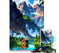 Jigsaw 1000 Pieces for Adults Cabin by The Lake, Mountain Backdrop Exact Cut Art Creative Brain Play Leisure Play Fun Birthday Game Gift (38x26cm)
