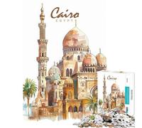 Jigsaw 1000 Pieces for Adults Cairo City Watercolor Help The Brain Exercise Perfect Decoration Brain Teaser Game Suitable for Ages 14 And Up (50x75cm)