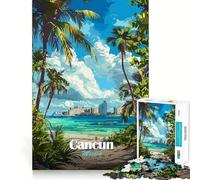 Jigsaw 1000 Pieces for Adults Cancun Mexico Tropical Beach Illustration Exact Cut Art Creative Brain Play Leisure Play Fun Birthday Game Gift (38x52cm)