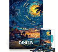 Jigsaw 1000 Pieces for Adults Cancun Mexico Tropical Beach Night Exact Cut Art Creative Brain Play Leisure Play Fun Birthday Game Gift (38x26cm)