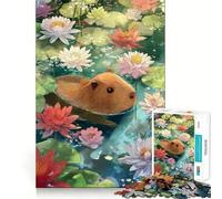 Jigsaw 1000 Pieces for Adults Capybara in A Lily Pond Neat Fit Decor Focus Building Toy Peace Game Play Birthday Decor Gift (38x52cm)