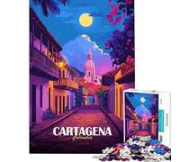 Jigsaw 1000 Pieces for Adults Cartagena Colombia Street View Illustration Brain Intelligence Challenge Addictive Toys Hands-on Game Wall Art Gifts Ideas (size 38x52cm)