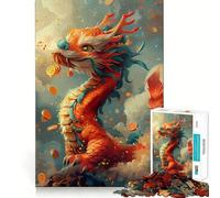 Jigsaw 1000 Pieces for Adults Cartoonized Chinese Dragon Exact Cut Art Creative Brain Play Leisure Play Fun Birthday Game Gift (50x75cm)
