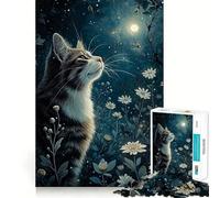 Jigsaw 1000 Pieces for Adults Cat And Flower Moon Neat Fit Decor Focus Building Toy Peace Game Play Birthday Decor Gift (38x26cm)