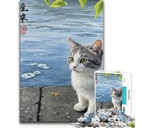 Jigsaw 1000 Pieces for Adults Cat by The Water Beautiful Design Game Learning Educational Gift Birthday (size 38x26cm)