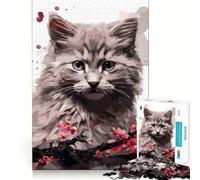Jigsaw 1000 Pieces for Adults Cat Cherry Blossom Neat Fit Decor Focus Building Toy Peace Game Play Birthday Decor Gift (38x26cm)