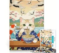 Jigsaw 1000 Pieces for Adults Cat Eating Ramen Japanese Scenery Exact Cut Art Creative Brain Play Leisure Play Fun Birthday Game Gift (50x75cm)