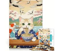 Jigsaw 1000 Pieces for Adults Cat Eating Ramen Japanese Scenery Neat Fit Decor Focus Building Toy Peace Game Play Birthday Decor Gift (38x52cm)