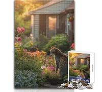 Jigsaw 1000 Pieces for Adults Cat in A Garden at Sunset Wonderful for Lazy Leisure Days Reliable Tight Fitting Cut Toy Size 38x26cm