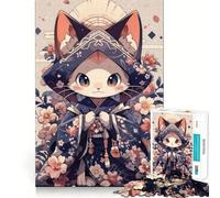 Jigsaw 1000 Pieces for Adults Cat Kimono Japanese Exact Cut Art Creative Brain Play Leisure Play Fun Birthday Game Gift (38x52cm)