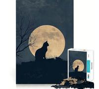 Jigsaw 1000 Pieces for Adults Cat Moonlight Sky Moon Neat Fit Decor Focus Building Toy Peace Game Play Birthday Decor Gift (38x52cm)