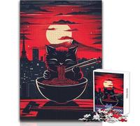 Jigsaw 1000 Pieces for Adults Cat Ramen Japan Sunset Wonderful for Lazy Leisure Days Reliable Tight Fitting Cut Toy Size 50x75cm