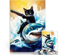 jigsaw 1000 pieces for adults Cat Riding Shark Pädagogisches Spielzeug zum Stressabbau Die Liebe zwischen Paaren stärken38x52cm