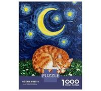 Jigsaw 1000 Pieces for Adults Cat Sleeping Under Starry Night Sky Jigsaw for Adults Relax Games Difficult Hard Deal As Gifts for The Whole Family 38x26cm/1000pcs