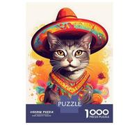 Jigsaw 1000 Pieces for Adults Cat Wearing A Sombrero Adult Jigsaw Brain Teaser Game Staycation Kill Time Help The Brain Exercise 38x26cm/1000pcs