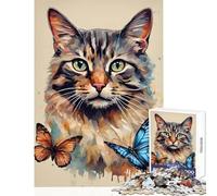 Jigsaw 1000 Pieces for Adults Cat with Butterfly Aesthet Puzzle For Teenagers Staycation Kill Time Help The Brain Exercise for Is Ideal As A Gifts (38x26cm)