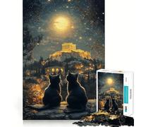 Jigsaw 1000 Pieces for Adults Cats Under The Acropolis Tight Cut Fun Brain Teaser Gift Leisure Fun Time Xmas Decor Gift (38x26cm)