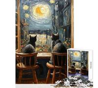 Jigsaw 1000 Pieces for Adults Cats Watching The Starry Night Practical Game But Fun And Humorous Anti-Stress Toys for Birthday, Chrismas (38X26cm)