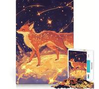 Jigsaw 1000 Pieces for Adults Celestial Fox Standing on Glowing Planet Under A Star-Filled Sky Tight Cut Fun Brain Teaser Gift Leisure Fun Time Xmas Decor Gift (38x26cm)