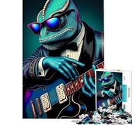 Jigsaw 1000 Pieces for Adults Chameleon Musician with Guitar Puzzles for Adults Toy Wall Decor Difficult Challenge Deal As Gifts for The Whole Family (Size 50x75cm)