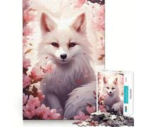 Jigsaw 1000 Pieces for Adults Cherry Blossom White Fox Tight Cut Fun Brain Teaser Gift Leisure Fun Time Xmas Decor Gift (38x52cm)