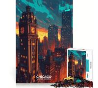 Jigsaw 1000 Pieces for Adults Chicago Skyline Sunset Tight Cut Fun Brain Teaser Gift Leisure Fun Time Xmas Decor Gift (38x26cm)
