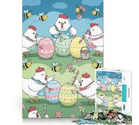 Jigsaw 1000 Pieces for Adults Chickens Painting Easter Eggs Tight Cut Fun Brain Teaser Gift Leisure Fun Time Xmas Decor Gift (38x26cm)