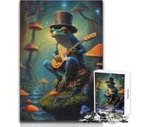 Jigsaw 1000 Pieces for Adults Chillin Frog Guitar Music Unwind during Free Time Clean Cut Seamless Interlock Toy Size 50x75cm