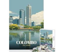 Jigsaw 1000 Pieces for Adults Colombo, Sri Lanka Cityscape Illustration Jigsaw Puzzles for Adults Birthday Present Every Piece Is Unique - Challenging Game Gifts (38x52cm)
