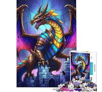 Jigsaw 1000 Pieces for Adults Colorful Dragon on Castle Ruins Adult Jigsaw Puzzle Hands-on Game Precision Cutting Stress Reduction Gifts (Size 38x52cm)