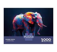 Jigsaw 1000 Pieces for Adults Colorful Elephant on Dark Background Adult Jigsaw Brain Teaser Game Staycation Kill Time Help The Brain Exercise 70x50cm/1000pcs
