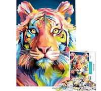 Jigsaw 1000 Pieces for Adults Colorful Tiger Portrait Help The Brain Exercise Perfect Decoration Brain Teaser Game Suitable for Ages 14 And Up (38x26cm)