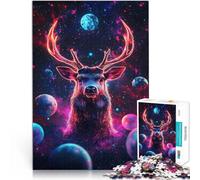 jigsaw 1000 pieces for adults Cosmic Deer Neon Space Planets learning educational with Fully Interlocking Randomly Shaped Pieces 50x70cm