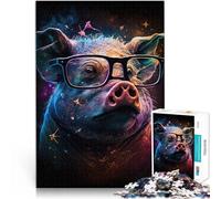 jigsaw 1000 pieces for adults Cosmic pig with glasses Puzzle Educational Games 26x38cm Unique Birthday and Gifts for 14 year olds