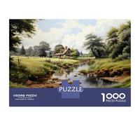 Jigsaw 1000 Pieces for Adults Country Cottage with Stream Jigsaw for Adults Relax Games Difficult Hard Deal As Gifts for The Whole Family 52x38cm/1000pcs