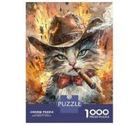 Jigsaw 1000 Pieces for Adults Cowboy Cat Smoking Cigar Jigsaw for Adults Relax Games Difficult Hard Deal As Gifts for The Whole Family 38x26cm/1000pcs