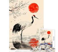 Jigsaw 1000 Pieces for Adults Crane And Red Moon Educational Toy Gift Birthday Fun Games with Matching Poster And Trivia Sheet Size 50x75cm